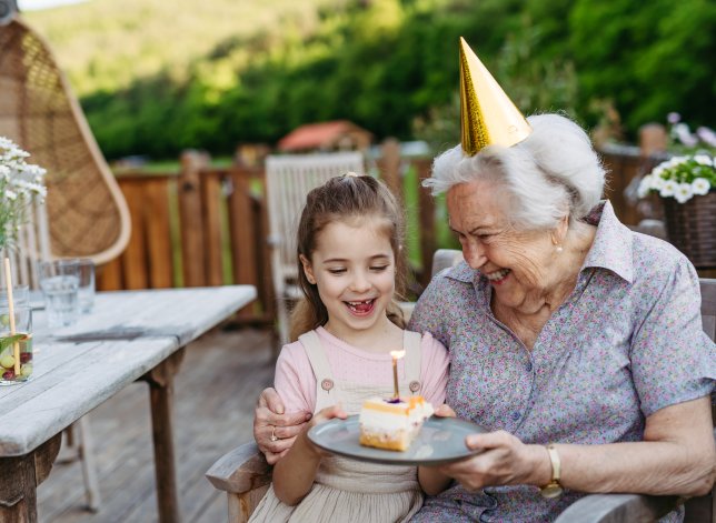family sharing cake
